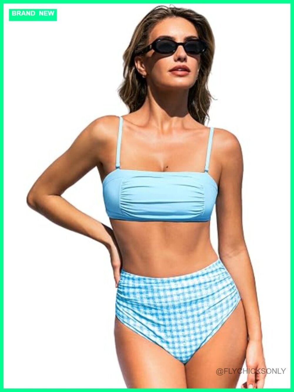 Two Piece Swimsuit High Waisted Square Neck Removable Straps Ruched Bikini Set